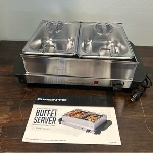 Ovente Silver Buffet Server with Warming Tray
